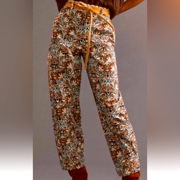 ANTHROPOLOGIE Corduroy Barrel Pants Brown & Blue Pattern Size 4 - Picture 1 of 10